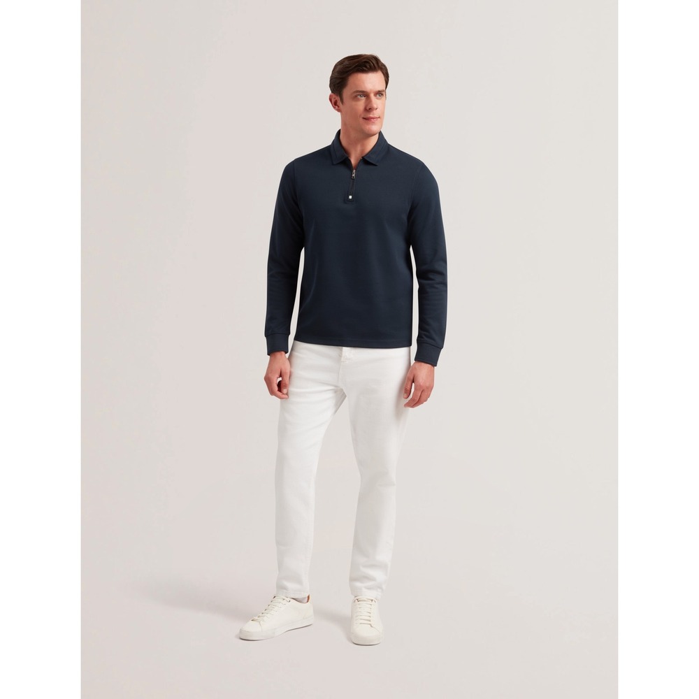 Ted Baker London Ingmar Navy Blue Long Sleeve Quarter Zip Polo Shirt Mens Size 2